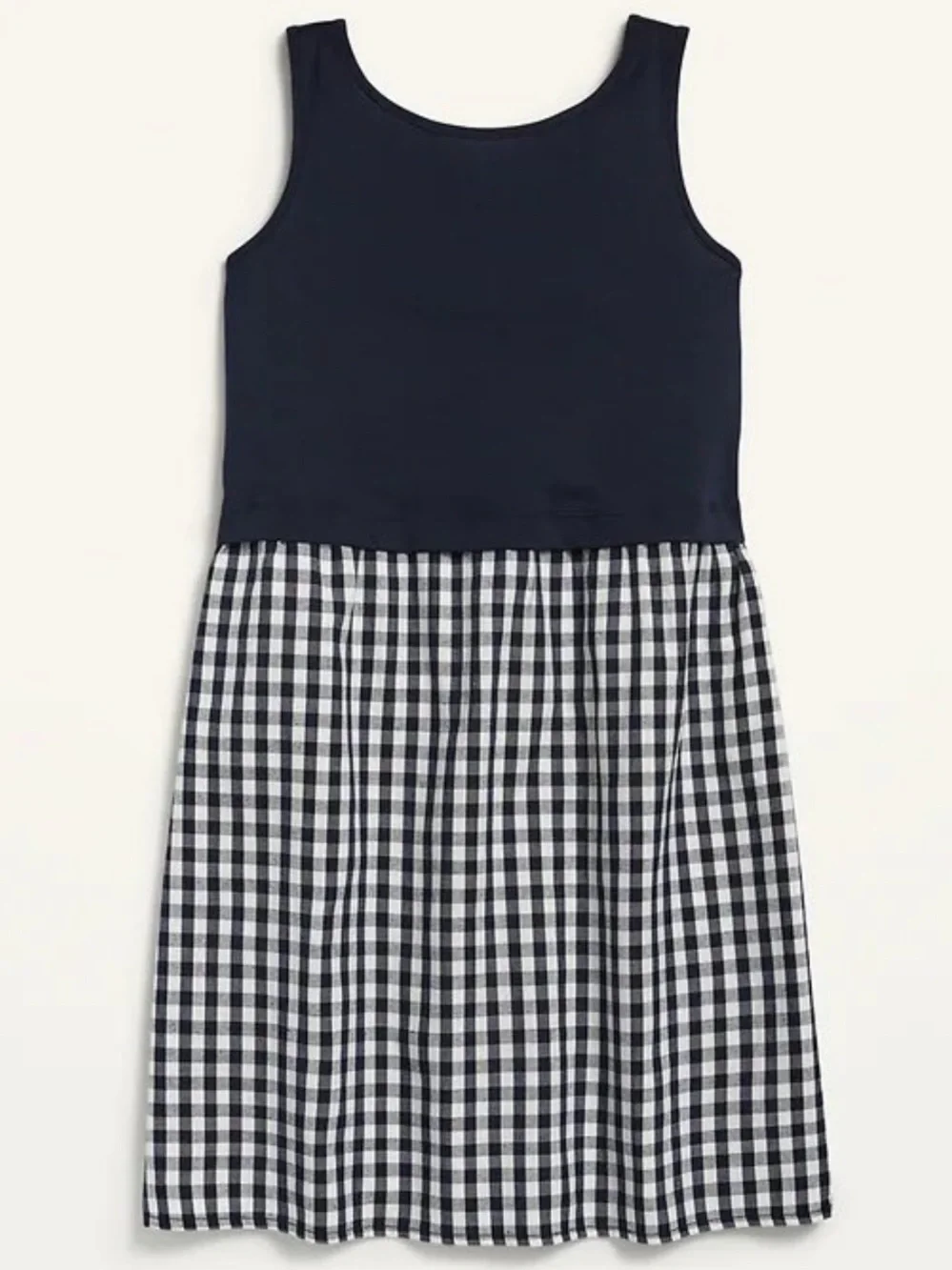 ✅ 5 for $25 - Girls Navy Tank Dress with Navy & White Gingham Skirt, Size 8